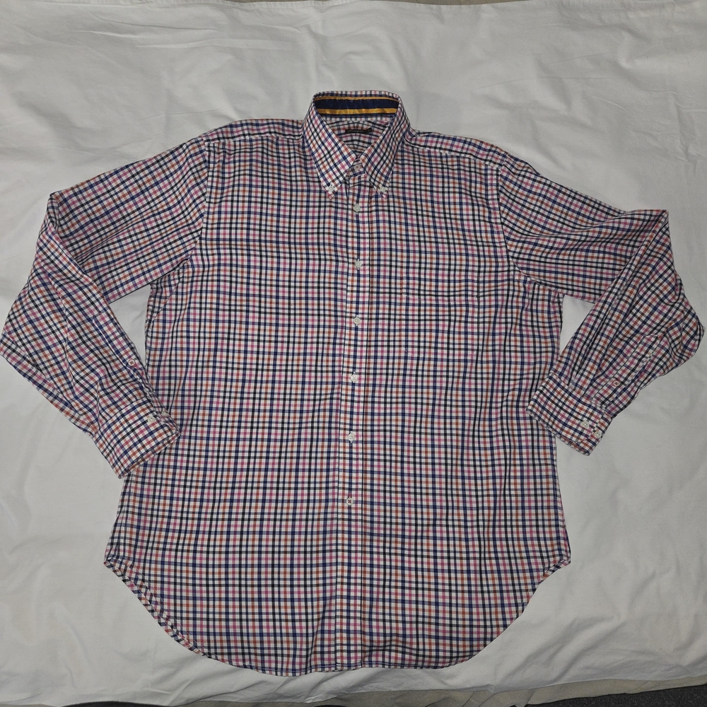 J. McLaughlin Men's Red and Blue Checkered Shirt